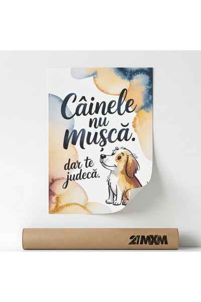 21mxm Poster 'Cainele Nu Musca - Dar Te Musca' Pe Panza Mata – Design Minimal...