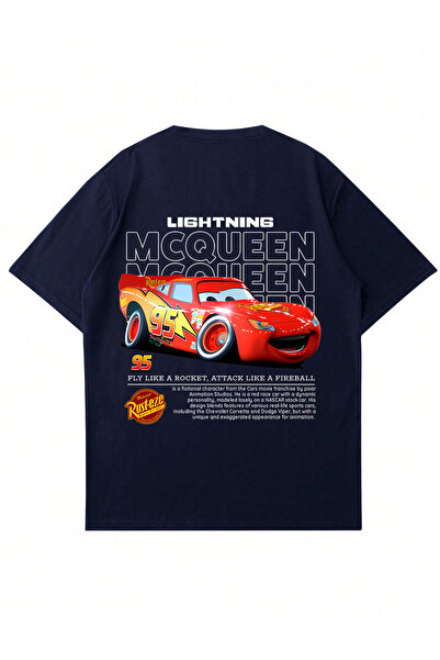 Mad&Calf Unisex Lightning Mcqueen Printed Crew Neck Oversize Tshirt