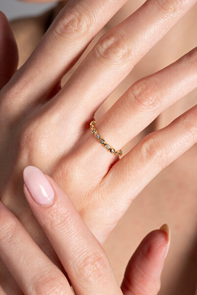 Elika Silver Minimal Zirkon Taşlı Ayarlanabilir Gold Yüzük