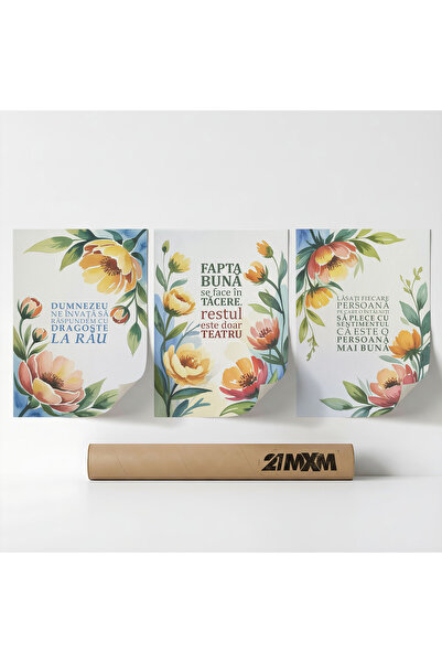 21mxm Set 3 Postere Decorative 'Cuvinte De Credinta 07', Material Textil, 30 ...