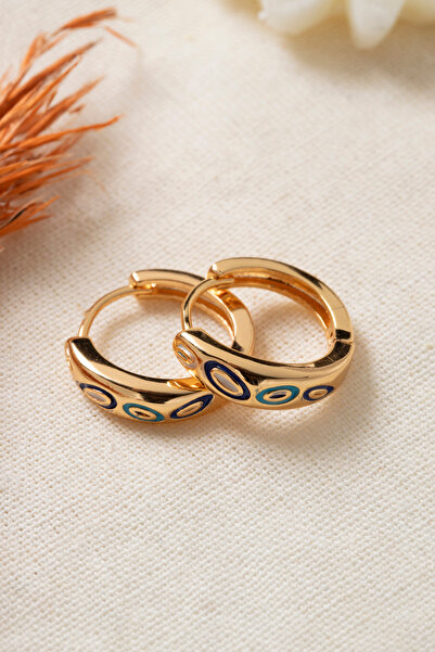 Elika Silver Nazar Detaylı Halka Küpe / 14K Altın Kaplama Küpe