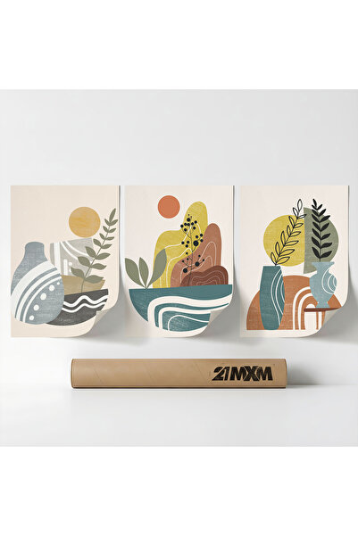 21mxm Set 3 Postere Decorative Boho „Soare-Lună-Celestial 18”, Material Texti...