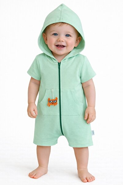 Chicsy Baby Unisex Baby Summer Hooded Jumpsuit Cotton Zippered Jumpsuit