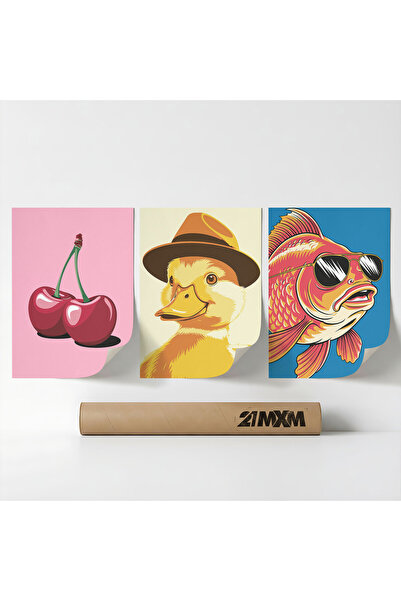 21mxm Set 3 Postere Decorative „Pop Art Icons 02”, Material Textil, Fara Rama