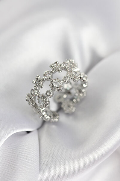 Twin Store Zircon Stone 2-Piece Model Silver Color Women's Ring