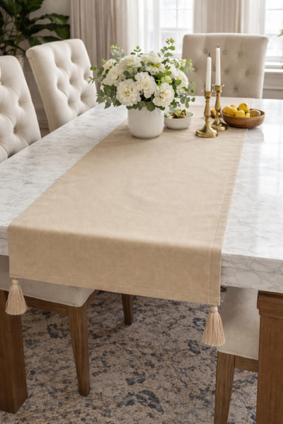Doğa Tasseled Duck Linen Runner 50X150 |   Stain-Resistant, Stylish Design