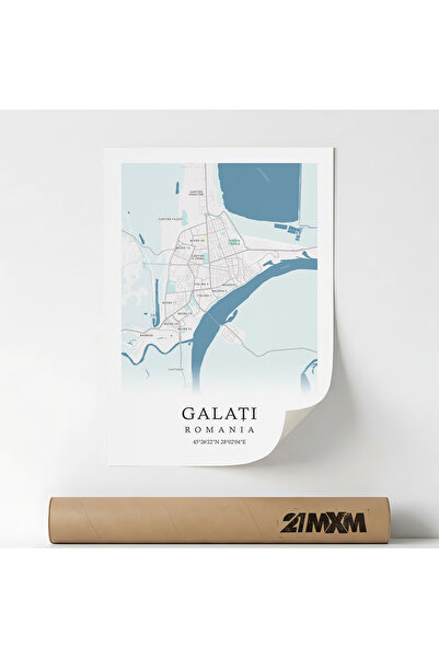 21mxm Poster harta orașului Galați, minimalist, textil, A3 (29.7x42cm), fără ...