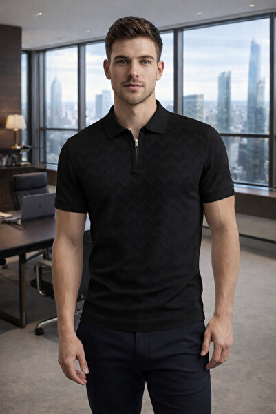 Tarz Cool Men's Slim Fit Zippered Polo Collar Knitwear T-Shirt