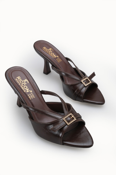 Riccon Women's Thin Heeled Slippers 00121902 Brown Rustic