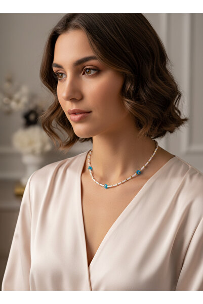 Maxi modena Elegant Evil Eye Figured Thin Bead Detailed Women's Necklace