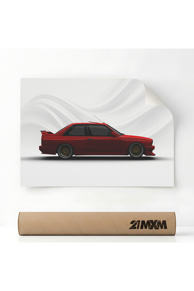 21mxm Poster Auto Premium - 1608 M3 E30 Evo 3 Roșu – Design Minimalist, A4 (2...