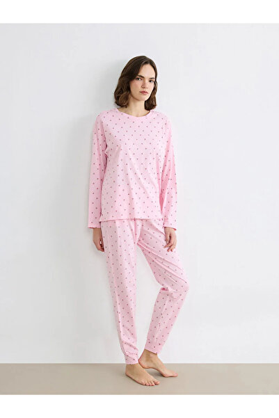 LC Waikiki Σετ γυναικείες πιτζάμες LCW DREAM Pink Crew Neck με σχέδιο κεράσι