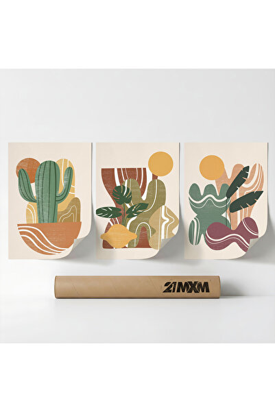 21mxm Set 3 Postere Decorative Boho „Soare-Lună-Celestial 50”, Material Texti...