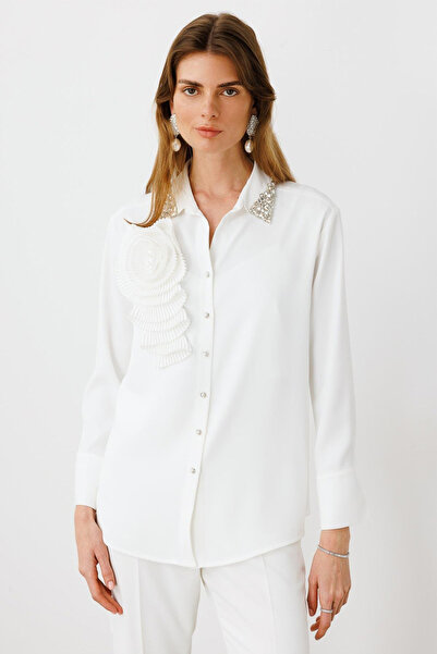 Eskişehir Mağazacılık 10091 MODAİLGİ YAKASI TAŞ DETAYLI PLİSELİ RAHAT KESİM G...