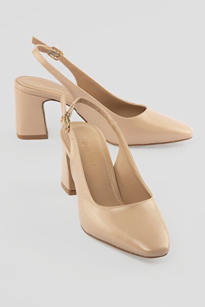 Mubiano Women's High Heeled Shoes Round Toe Open Back Buckle Cavelle Beige