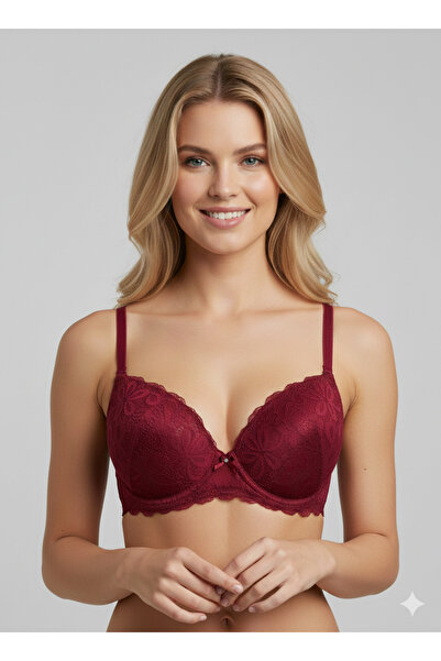 Viuma Women's Burgundy V620161 Milan Underwire Push up / Padded Lace Comfy Bra