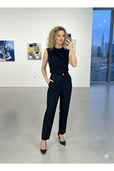 Ecenin Favorileri Black Sleeveless Blouse Pants Women's Bottom - Top Set