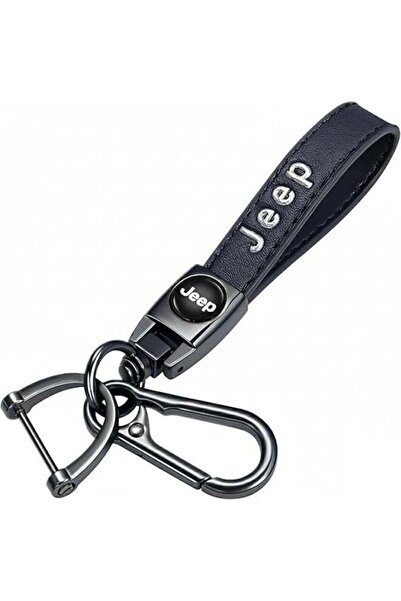 Jeep سلسلة مفاتيح جلد فاخرة لحامل مفاتيح معدني متين مزين بتطريز أنيق من الفول...