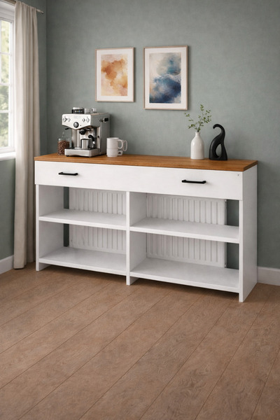 bangu Petek Üstü Minimal Kahve Köşesi Dolabı (Derinlik 32 cm) Bohem Kahve Sta...