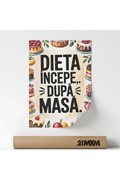 21mxm Poster cu mesaj comic pentru bucatarie, Dieta Incepe dupa Masa, A4 (21 ...