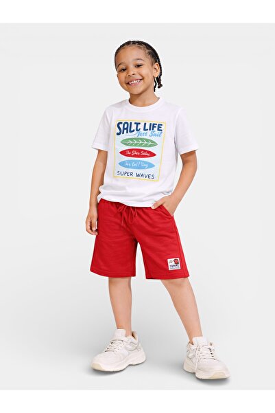 Victor and Jane Boys Surf Life Printed T-Shirt & Red Shorts Set
