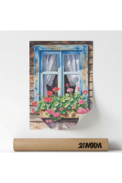 21mxm Poster 'Blue-Painted Wooden Window' Pe Panza Mata – Design Minimalist, ...