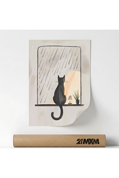 21mxm Poster decorativ, ilustratie pisica, Window Cat, A3 (29.7 x 42 cm), Far...