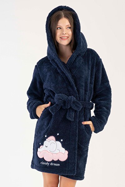 REN Women's Navy Blue Super Soft Vienetta Welwelsoft Long Sleeve Short Dressi...