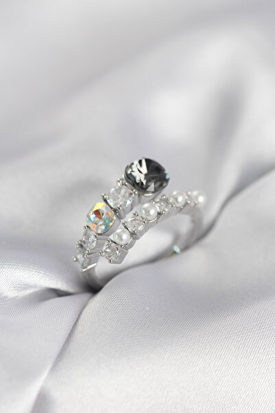 HERŞEYBURDAMODA Silver Color Brass Zircon Stone Pearl Women's Ring