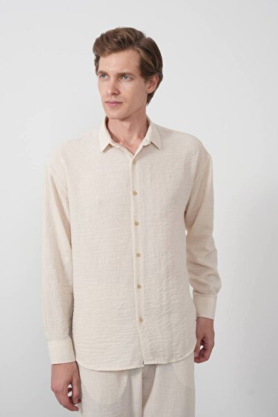 perasttesktil Men's Regular Linen Shirt