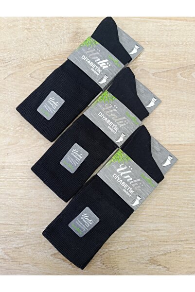 ÜNLÜ ÇORAP Diabetic Socks Non-Slip Black 3 Pairs 36-39 No.