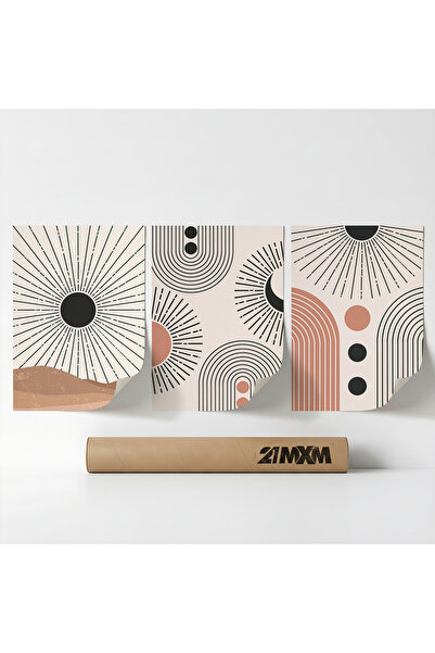 21mxm Set 3 Postere Decorative Boho „Soare-Lună-Celestial 37”, Material Texti...