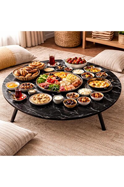 MAVİ TREND 90 Cm Çap - Ahşap Kaplama Katlanabilir Yer Sofrası - Oyun Masası -...