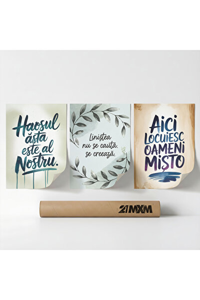 21mxm Set 3 Postere Decorative 'Mesaje De Viata 05', Material Textil, A4 (21 ...