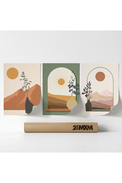 21mxm Set 3 Postere Decorative Boho „Soare-Lună-Celestial 2”, Material Textil...