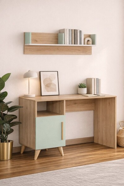 Modalife Mente Çalışma Masası + Duvar Rafı