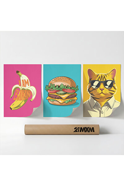 21mxm Set 3 Postere Decorative „Pop Art Icons 01”, Material Textil, A4 (21 x ...