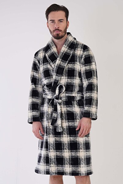 REN Men's super soft plaid vienetta welsoft shawl collar long sleeve pocketed...