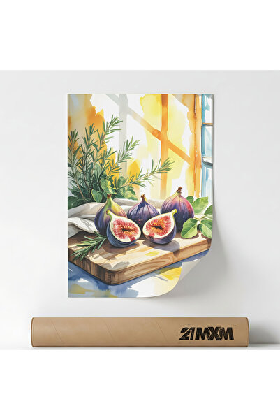 21mxm Poster Deco, bucătarie mediteraneană, Smochine pe Tocător de Lemn, A4 (...