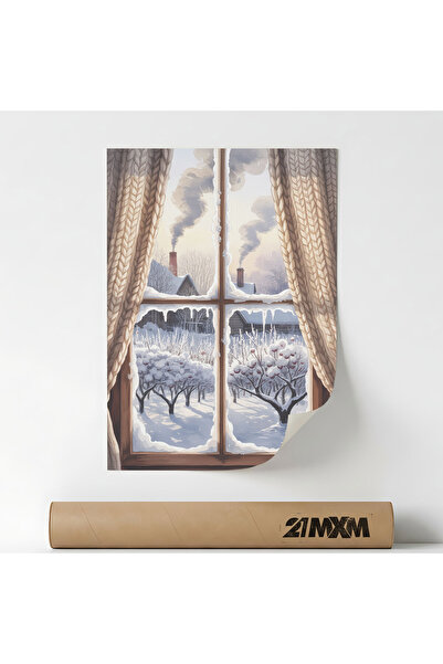 21mxm Posterul „Fereastră mată cu perdele tricotate” Textil – Design minimali...