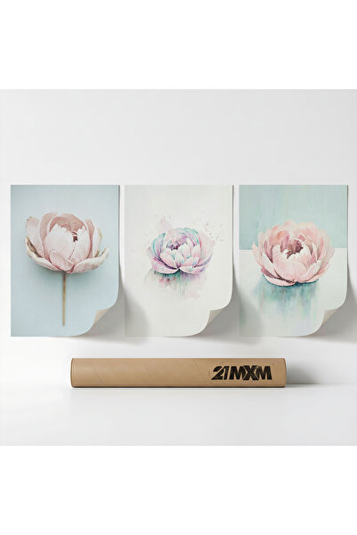 21mxm Set 3 Postere Decorative „Morning Dew Florals 09”, Material Textil, Far...