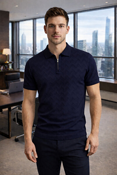 COOL TARZ Men's Slim Fit Zippered Polo Collar Knitwear T-Shirt