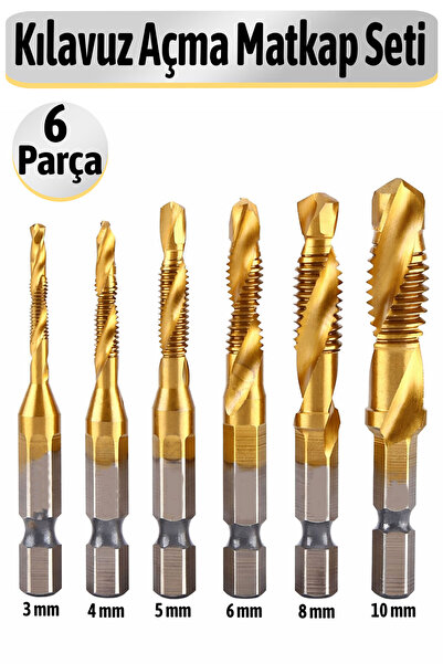 Badem10 Kılavuz Açma Matkap Seti 1/4 İnç Vidalama Diş Açma Aparatı Metal Matk...