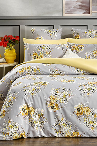 Lorien Patterned Double Bedding Set with Elastic Sheets and Reversible Duvet ...