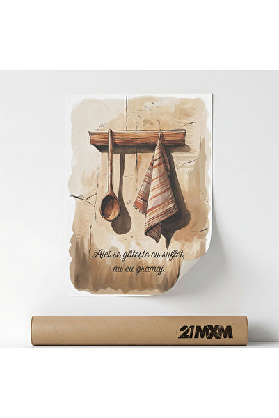 21mxm Poster cu comic pentru bucatarie, Se gateste cu suflet - nu cu gramaj, ...