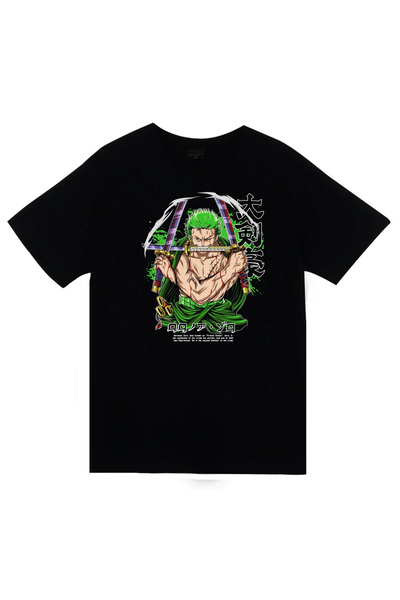 fame-stoned One Piece - Ronoa Zoro - Anime Printed Unisex 100% Cotton Black T...