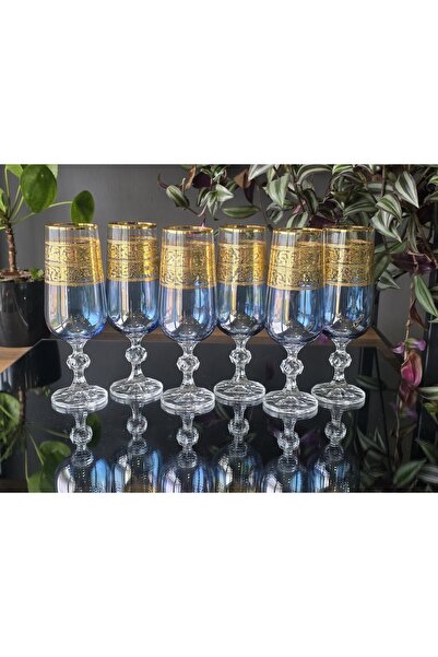 FERMATO Handmade Crystal Alda Blue Lustered 6-Piece Serving Set Coffee Side W...
