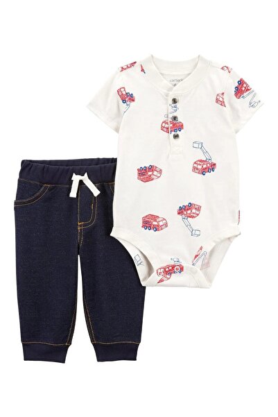 Carter's Erkek Bebek 6-24 Ay Çıtçıtlı Body-Pantolon İkili Takım Krem