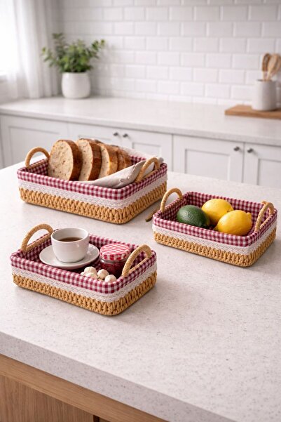 NEWNOW Viena Tray Set 3-Piece Wicker Presentation Tray Rectangular Tray with ...