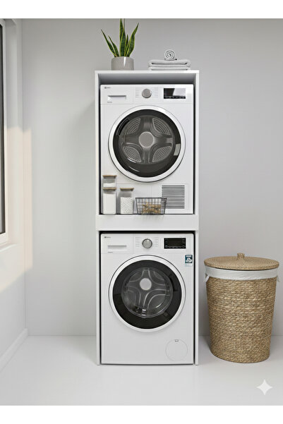 SE Desing Arty Çamaşır ve Kurutma Makinesi Dolabı Çekmeceli Banyo Beyaz